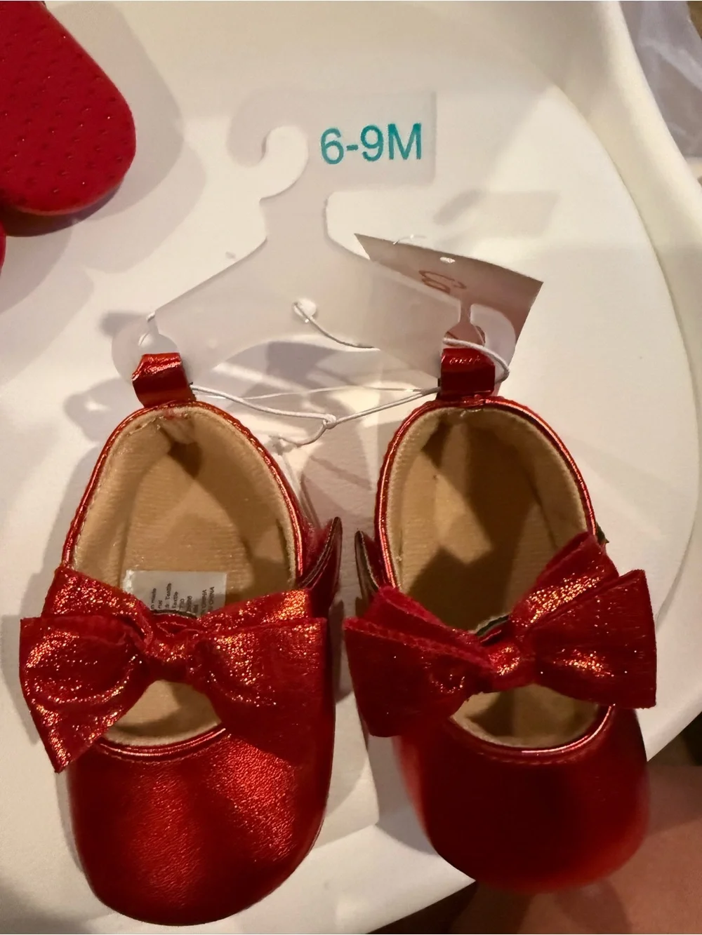 ☀️🌊 Target Shiny Red Baby Mary Jane Shoes with Bow NWT